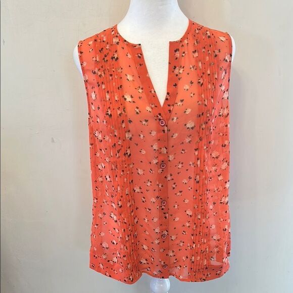 Cabi orange floral button front sheer sleeveless blouse Size M EUC - Picture 1 of 10